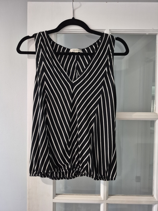 Max Studio Tops - Max Studio Black and White Striped V-Neck Sleeveless Camisole